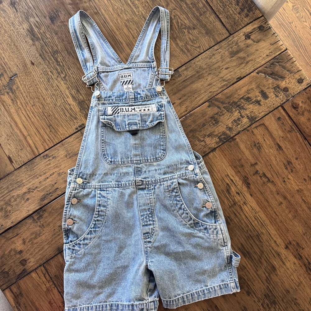 BUM Equipment Overall Shorts Bibs Denim Vtg 90s Small S
